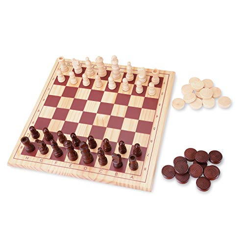 Wooka Wooden Chess Set Checkers/Draughts Board Game, 2 in 1, Hand Crafted 11.6" x 11.6" Travel Size