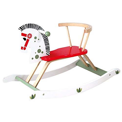 Bino Holz-Schaukelpferd mit Lehne, Spielzeug für Kinder ab 3 Jahre, Kinderspielzeug (Holzspielzeug zur Förderung der Motorik, Schaukelpferd in kindgerechtem Design, Motorikspielzeug), Mehrfarbig