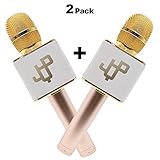 2 Mics In 1 Set Karaoke Microphone Wireless Handheld Mic Bluetooth Speaker for Apple iPhone Android Samsung Smartphone iPad PC Smart TV Home KTV (2 Microphone set)