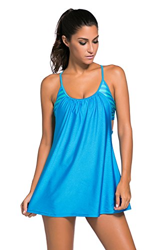 Prime Leader Sexy Blue Flowing Swim Dress Layered 1pc Tankini | Desertcart  Aruba