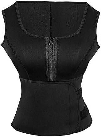 Neoprene Sauna Suit Tank Top Vest Waist Trimmer with Adjustable Waist Trainer Belt 2XL Black