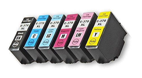 378XL BK/C/M/Y/LC/LM Ink Cartridges Compatible for Epson Expression Photo XP-8500, XP-8505