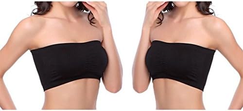 HOVEOX Women's Plus Size Padded Bandeau Strapless Bras Stretch Seamless Tube Top Bra by Large, 2PACK/Lot (Black + Black)