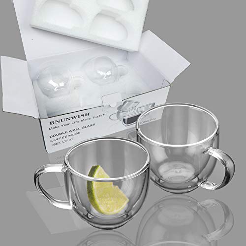 Double Wall Glass Expresso Coffee Mugs Set Of 4 (7 OZ / 200 ML) Insulted Clear Cappuccino Coffee Mugs Tea Cups