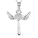 YFN Eternal Love Heart Jewelry 925 Solid Silver Religious Angel Wing Cross Pendant Necklace for Women