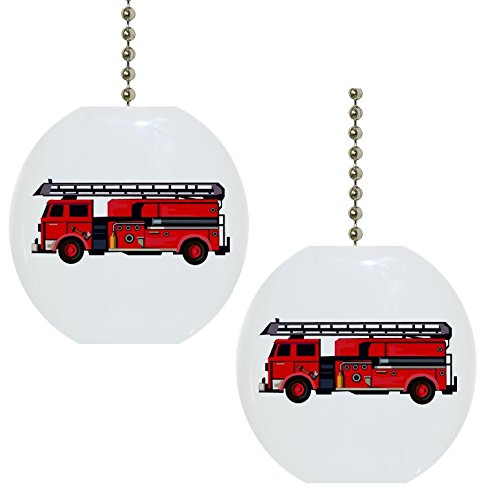 Set of 2 Fire Truck Solid CERAMIC Fan Pulls