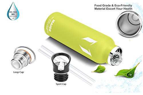 Super Sparrow Stainless Steel Vacuum Insulated Water Bottle, Double Wall Design,Standard Mouth - 500ml & 750ml - BPA Free - with 2 Exchangeable Caps + Bottle Pouch (Lemon, 500ml-17oz) - Thumbnail 5