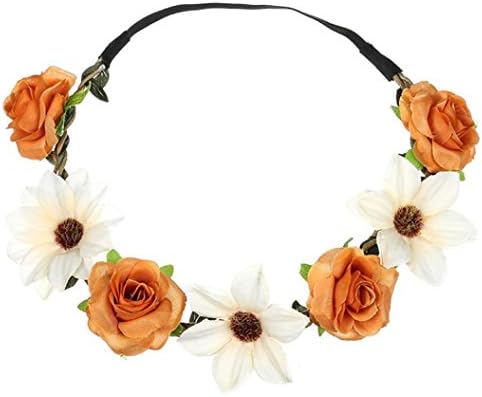 Floral Holiday Crown Festival Headbands Wreath Crown Hippie Flower Headpiece Wedding Festivals Photo Props (Orange)