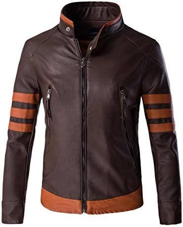 Men Vintage PU Leather Jacket Punk Windproof Biker Classical Faux Leather Slim Moto Jacket