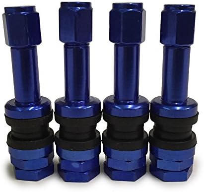 Set of 4 Blue Aluminum Tire Valve Stems and Caps Bolt-In Style Lightweight