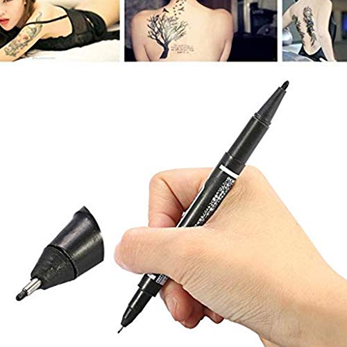 10Pack Tattoo Marking Pens, Double Ended Fine and Thick Tip Skin Marker Pen Scribe Piercing Positioning for Tattooing Supply Tool Body Art Black