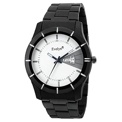 White Dial Analog Sports Watch for Men Boys | Black Stainless Steel Casual Stylish