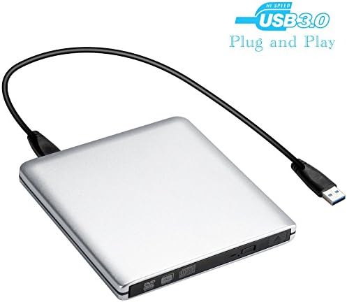 External DVD CD Drive USB 3.0 Burner Writer Drive Player High Speed Data Transfer for Laptop/Desktop/Macbook/Mac OS/Windows10/8/7/XP/Vista (Aluminum)