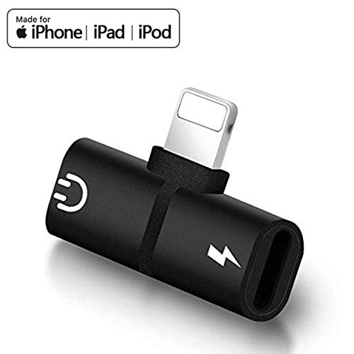 Headphones Adapter for iPhone 7/8/X/XS/XS MAX/XR/8 Plus/7 Plus Headset Jack Adaptor Charger Splitters Earphone Connector Dongle Convertor 2 in 1 Accessories,Aux & Audio Adaptor,Fast Car Adapter,Black