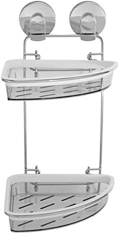Bathroom Caddy with Plastic and Stainless Steel Wall Mount Double Corner Basket