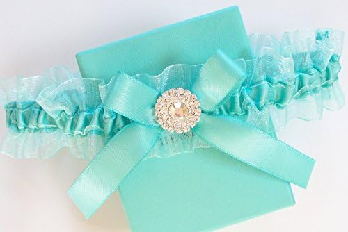Aqua Blue Garter with Rhinestone Center