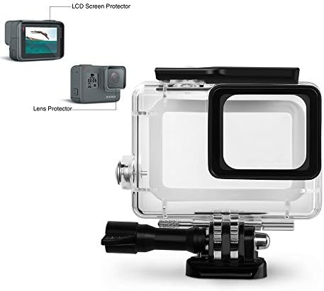 Cocoxin 45M Waterproof Protective Housing Case, [1pcs] LCD Ultra-Clear Tempered-Glass Screen Protector for GoPro Hero 5 Camera - Black