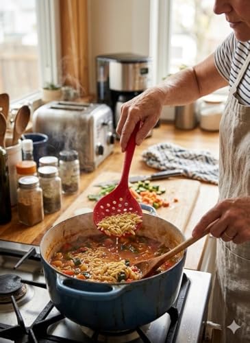Kit 3 Utensílios de Cozinha em Silicone Vermelho Concha Espátula Escumadeira Premium Resistente até 230°C Não Risca Panela