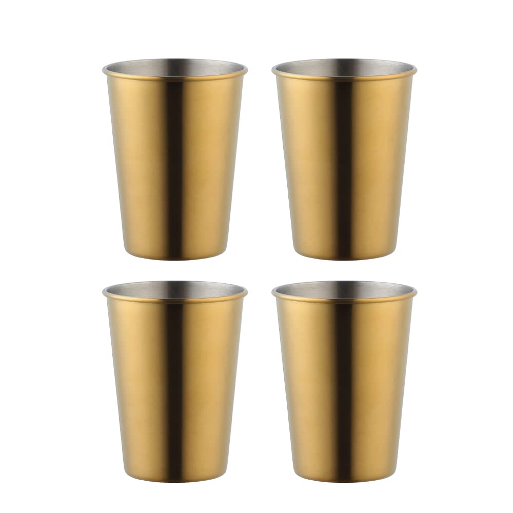 Buyer Star Gold Stainless Steel Cups (350ml) - (4 Pack) Premium Metal Drinking Glasses | Stackable Durability Cup