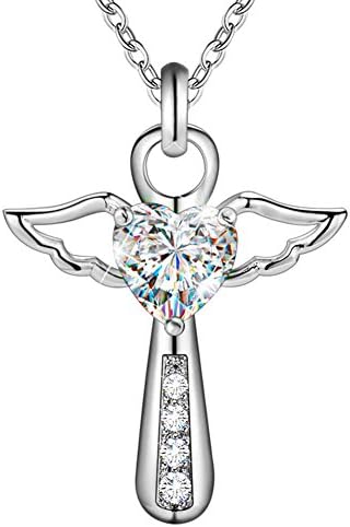 Silver Angel Heart Pendant Necklace Women Necklace Swarovski Crystals,Jewelry with a Luxury Gift Bag for Easy Gift Giving Womans Necklace Birthdays Gifts For Women Gifts For Girls .925 Sterling Silver