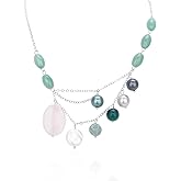 LGSY Green Gemstone Chain White Freshwater Cultured Pearl Necklace Handmade Strand Necklace for Women