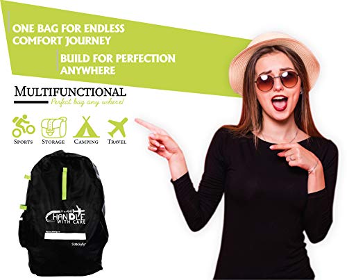 Car Seat Travel Bag with Pouch - Black - Adjustable Straps Backpack - Gate Check Bag for Car Seats for Air Travel with Baby - Protector Cover Infant Carriers & Boosters - Thumbnail 3