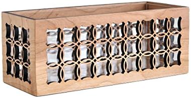 Solid Cherry Hardwood Decorative Planter Box with acrylic liner (12 Inch, Circles)