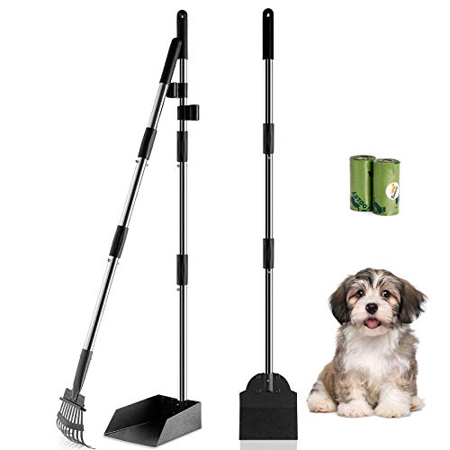 Toozey Dog Pooper Scooper, Upgraded Adjustable Long Handle Metal Pooper Scooper for Dogs, Pet