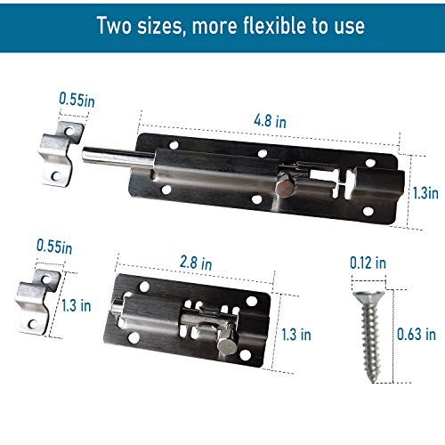 4 Pcs Barrel Bolt Latch, Thickened 3 Inch and 5 Inch Slide Latch Door