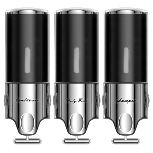 Shampoo and Conditioner Dispenser,Dispensers for The Shower,Shower Soap Dispenser 3 Chamber No Drill,Shampoo Conditioner Body Wash Dispenser Wall Mount for Bathroom(Triple x 17.6 oz,Black)