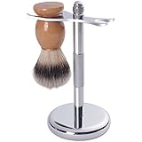 Deluxe Silver Razor and Brush Stand - Badger Shaving Brush - Chrome Finish - Rust Free and Unbreakable - By Utopia Care