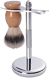 Deluxe Silver Razor and Brush Stand - Badger Shaving Brush - Chrome Finish - Rust Free and Unbreakable - By Utopia Care