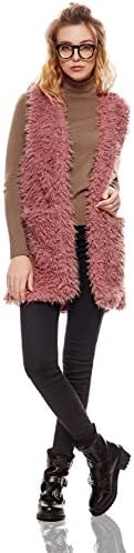 Nothing shop Faux Fur Sleeveless Jacket Open Front Lined Waistocoat with Pockets Fuzzy Cardigan (Small/Medium, Dusty Rose)