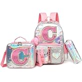 HTgroce Cute Backpacks for Girls School Backpack for Kids Backpacks for Elementary Primary School Bags for Girls Bookbags, Pink C Letter Backpack