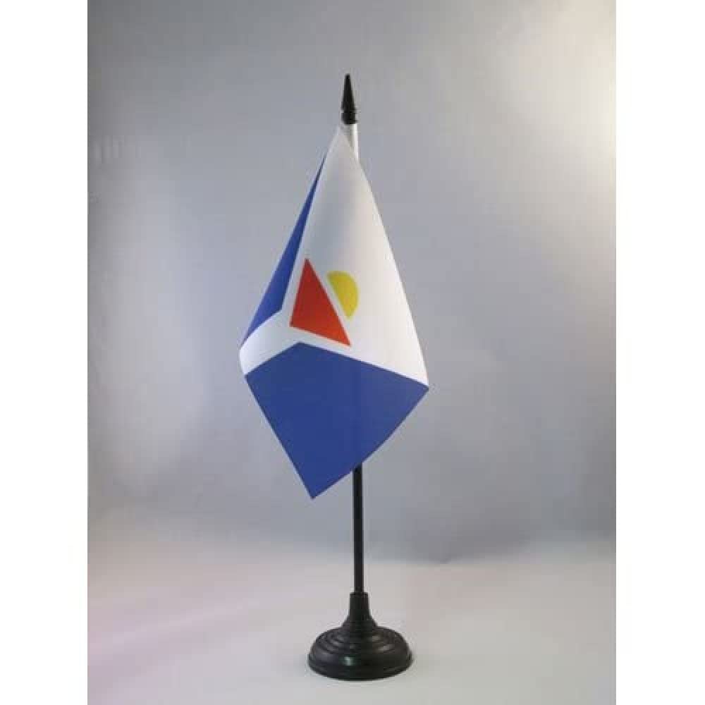 AZ FLAG - Saint Martin Table Flag 4'' x 6'' - St. Martiner Office Mini Banner 100% Polyester 15 x 10 cm - Mini Desk Flag with 10'' Pole and Black Plastic Base — image 1