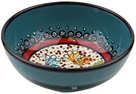 Handmade Ceramic Soup and Cereal Bowls - Set of 2 - 16 different colors and patterns - 6 inch - 16 oz great serving Bowls for Fruit, Salad, Ice Cream, rice (Mediterrenean Turquoise)