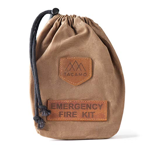 TACAMO 15-Piece Emergency Fire Making Kit, w/Premium Waxed Canvas Storage Bag. Includes Multiple Fire Starting Systems and Emergency Tinder Sources. Perfect for Camping, Hiking, and Bug-Out Bags.