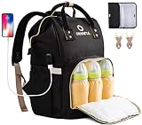 ORANIFUL Diaper Bag Backpack for Mom Waterproof Baby Nappy Bags Insulated Bottle Pockets Large Multi-Functional Travel Back Pack Built-in USB Charging Port with Changing Pad & Stroller Straps (Black)