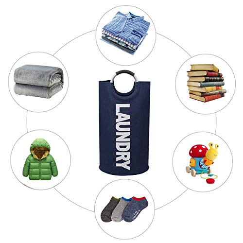 Laundry Basket - 1 Pack 82L Large Fabric Laundry Hamper Bag (6 Variations) - Collapsible, Portable, Foldable Clothes Bag Organization, Waterproof, Durable Handles For Bathroom, Kids Room (Dark Blue)