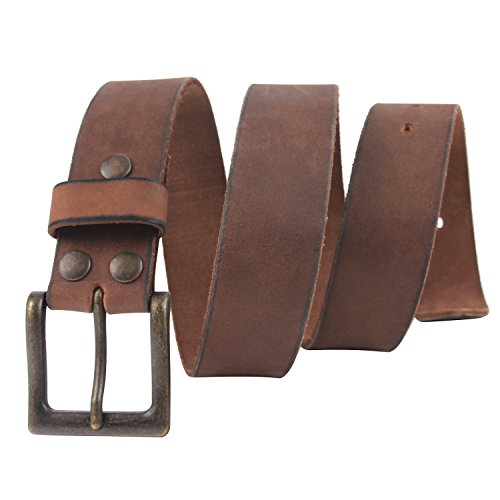 NPET Mens Full Grain Leather Belts Snap on Belt Strap 1 1/2" Wide (40-42, Coffee with Black Brass Buckle)