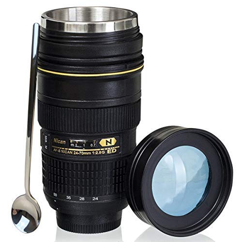 Camera Lens Coffee Mug With Cute Spoon,Photo Coffee Mugs Stainless Steel Travel Lens Mug Thermos Photographer Gift 16OZ TMANGO (Nikon 24-70mm)