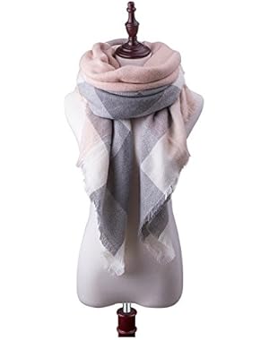 Women's Winter Scarf Tartan Tassel Plaid Shawl Large Warm Soft Chunky Square Scarf Wrap Blanket