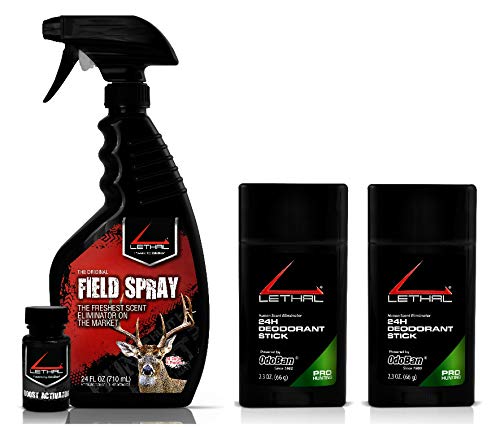 LETHAL Hunting Scent Eliminator Clothing and Gear Field Spray and Unscented Deodorant 2-Pack