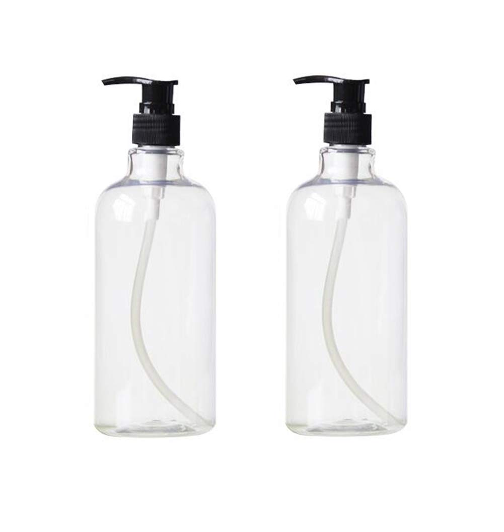 erioctry 2 x 500ml 17oz Refillable Plastic Bottles with White Lotion Pump Dispenser (Transparent)