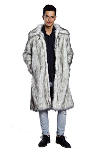 Old DIrd Men's Long Sleeve Fluffy Faux Fur Warm Coat Outerwear N02 Light Grey XL