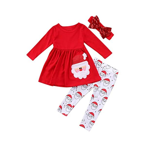 Christmas Party Clothing Set Toddler Baby Girls Princess Dress Tshirt + Santa Pant + Headband 3pcs Outfits