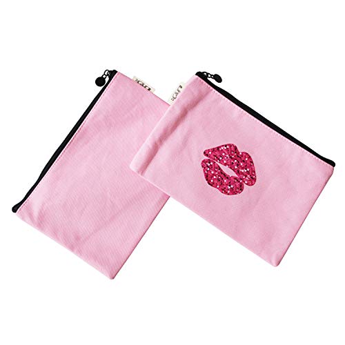 Lips Pattern Makeup Cosmetic Travel Pouches Toiletry Bag Cases with Zipper for Women and Girls, 3 Colors, 6 Pieces