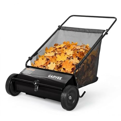 26 Inch Push Lawn Sweeper, Garden Lawn Sweeper Leaf and Grass Collector with 7…