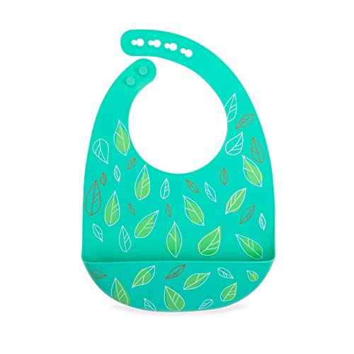 Nuby 2 Pack Adjustable Easy Clean Soft Silicone Bibs with Scoop, Leaves