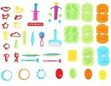 Ludos 37 Piece Play Dough Tools Set- Including Playdough Playset Accessories, Dinosaur, Food & Animal Molds, Cookie Cutters, Rolling Pins. Tool Kit with Many Models. Mini Party Pack for Kids